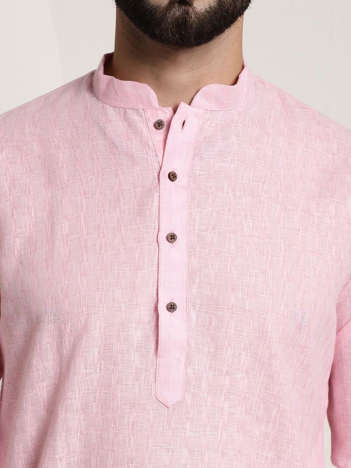 SOJANYA Men Pink Thread Work Dobby Kurta