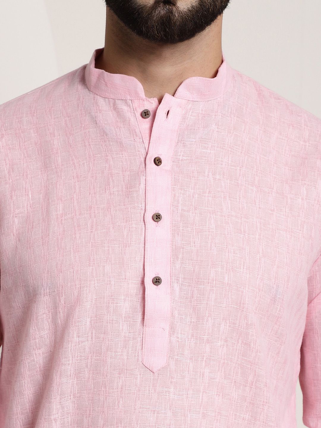 SOJANYA Men Pink Thread Work Dobby Kurta