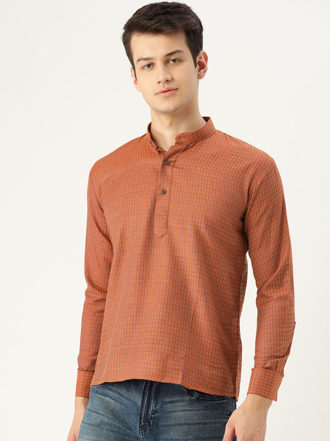 SOJANYA Lelaki Oren Rekaan Diri Kurta Lurus Pendek