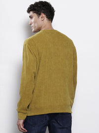 The Indian Garage Co Self Striped Stand Collar Corduroy Relaxed Fit Sweatshirt