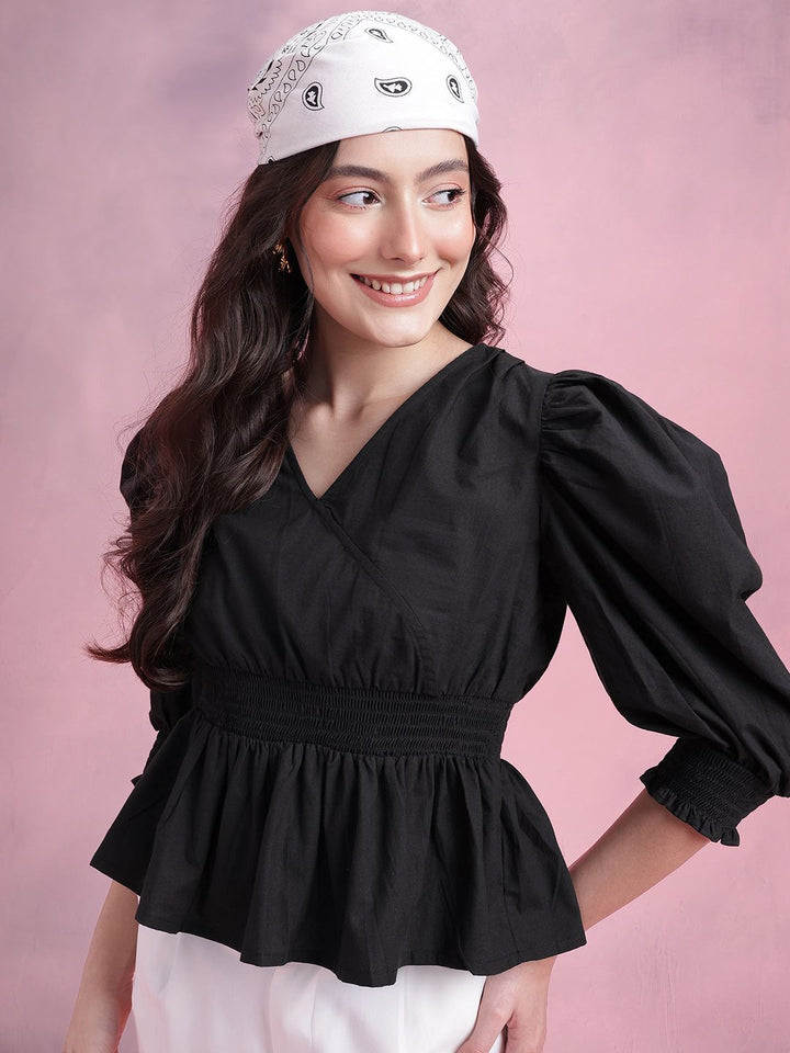 DressBerry Smocked Pure Cotton Peplum Top