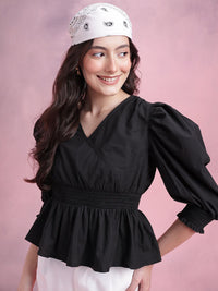 DressBerry Smocked Pure Cotton Peplum Top