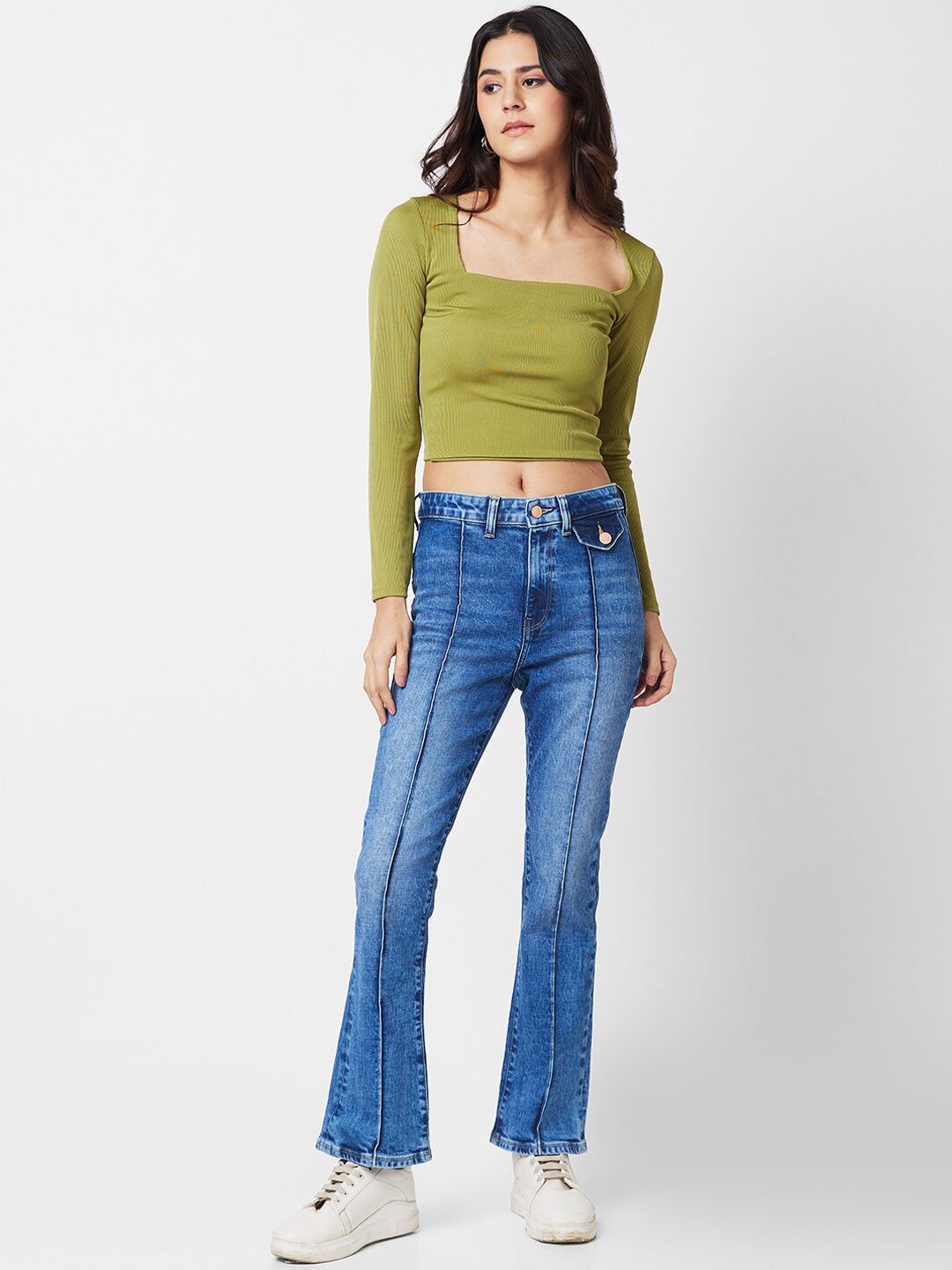 SPYKAR Women Bootcut Low Distress Heavy Fade Stretchable Jeans