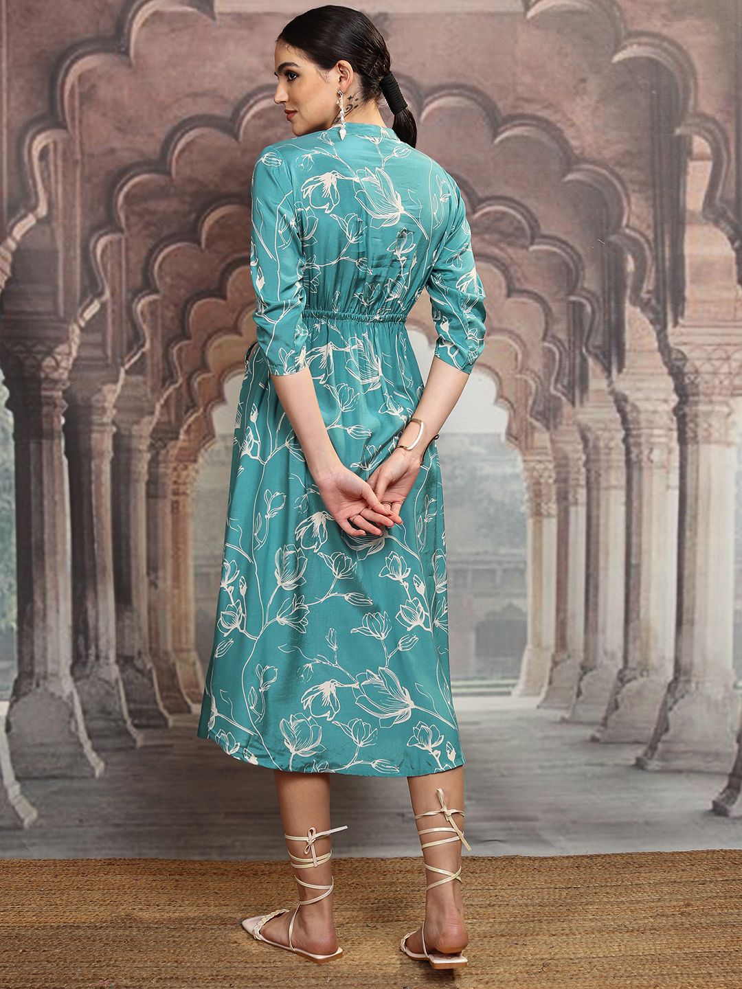 Vishudh Floral Printed Fit & Flare Midi Dress