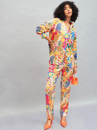 SASSAFRAS Yellow Women Floral Printed Straight Fit Trousers