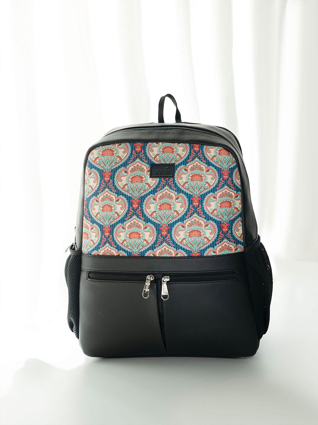 ZOUK Women Ethnic Printed Vegan Leather Backpack With Compression Straps-Up to 16 inch
