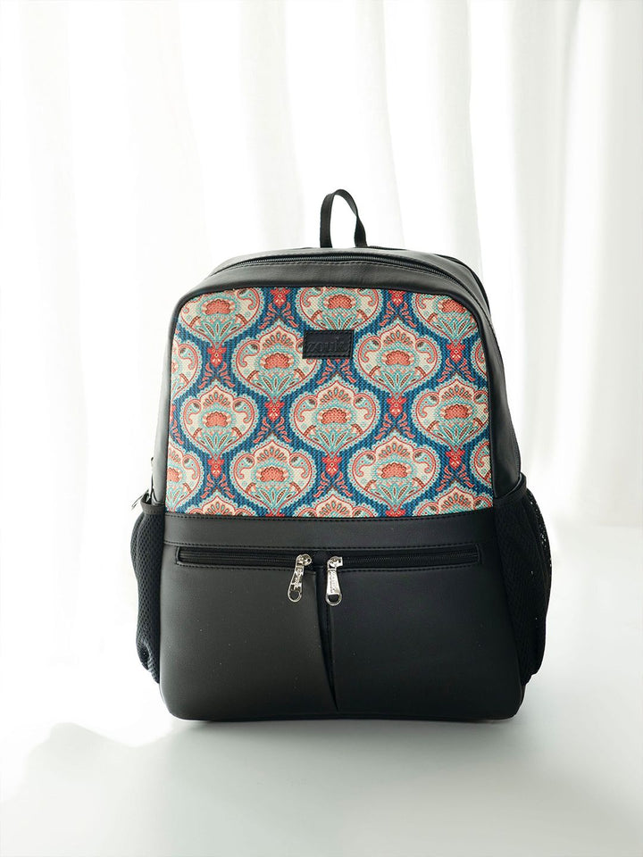 ZOUK Women Ethnic Printed Vegan Leather Backpack With Compression Straps-Up to 16 inch