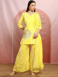 Vishudh Women Gotta Patti Pure Cotton Kurta with Sharara & With Dupatta