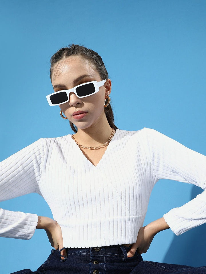 STREET 9 Women Classic White Solid Cropped Top