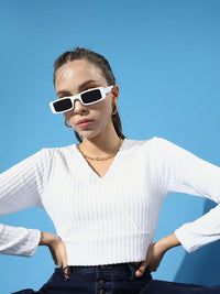 STREET 9 Women Classic White Solid Cropped Top