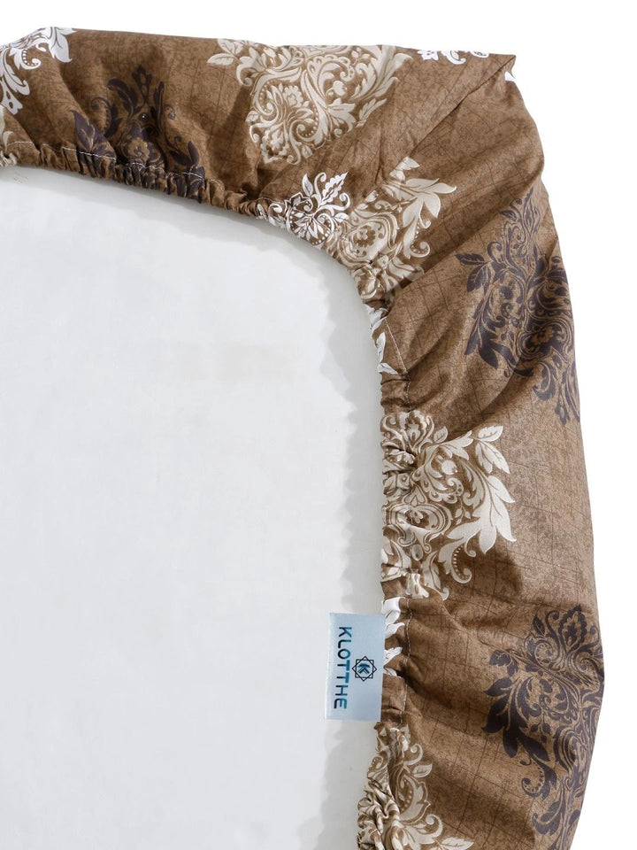 Moda Rapido X KLOTTHE Brown & White Floral 400 TC Single Bedsheet with 1 Pillow Covers