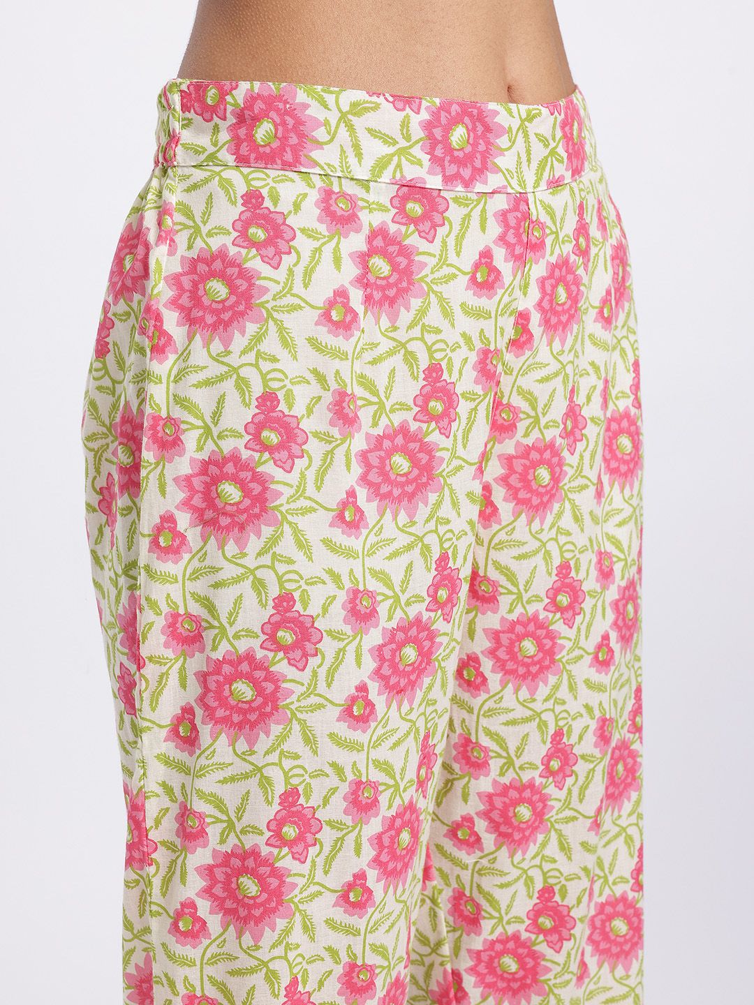 Anouk Floral Printed Pure Cotton Straight Kurta with Trousers & Dupatta