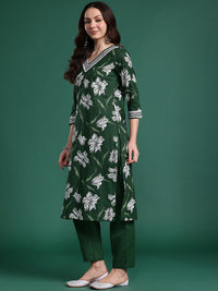 Indo Era Floral Printed Regular Pure Cotton Kurta with Trousers & Dupatta
