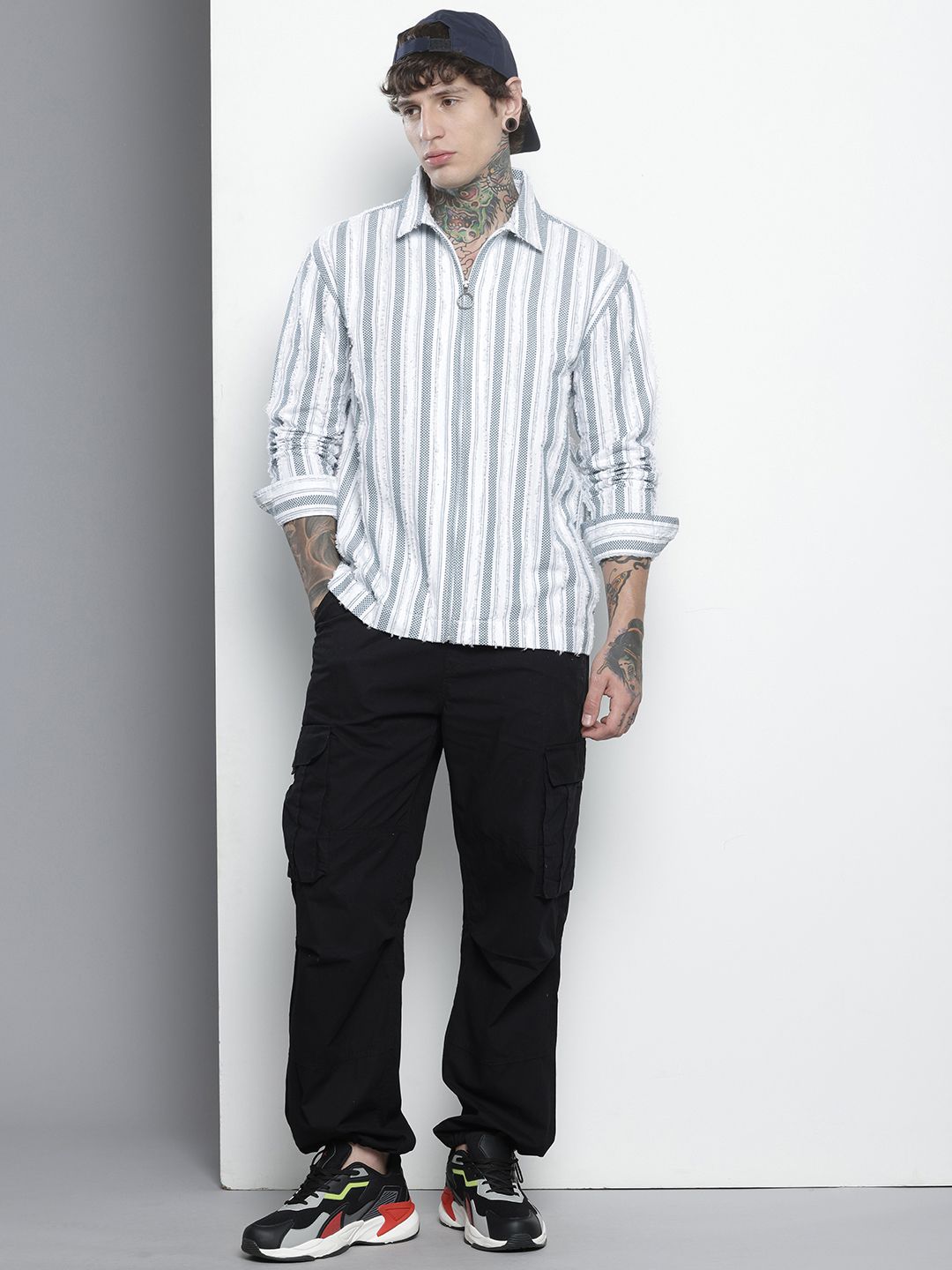The Indian Garage Co Pure Cotton Striped Drop-Shoulder Sleeves Relaxed Casual Shirt