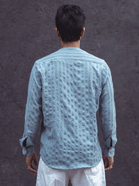 Powerlook Grey Mandarin Collar Opaque Knitted Casual Shirt