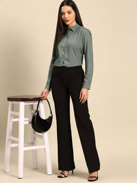DENNISON Women Olive Green Smart Opaque Formal Shirt