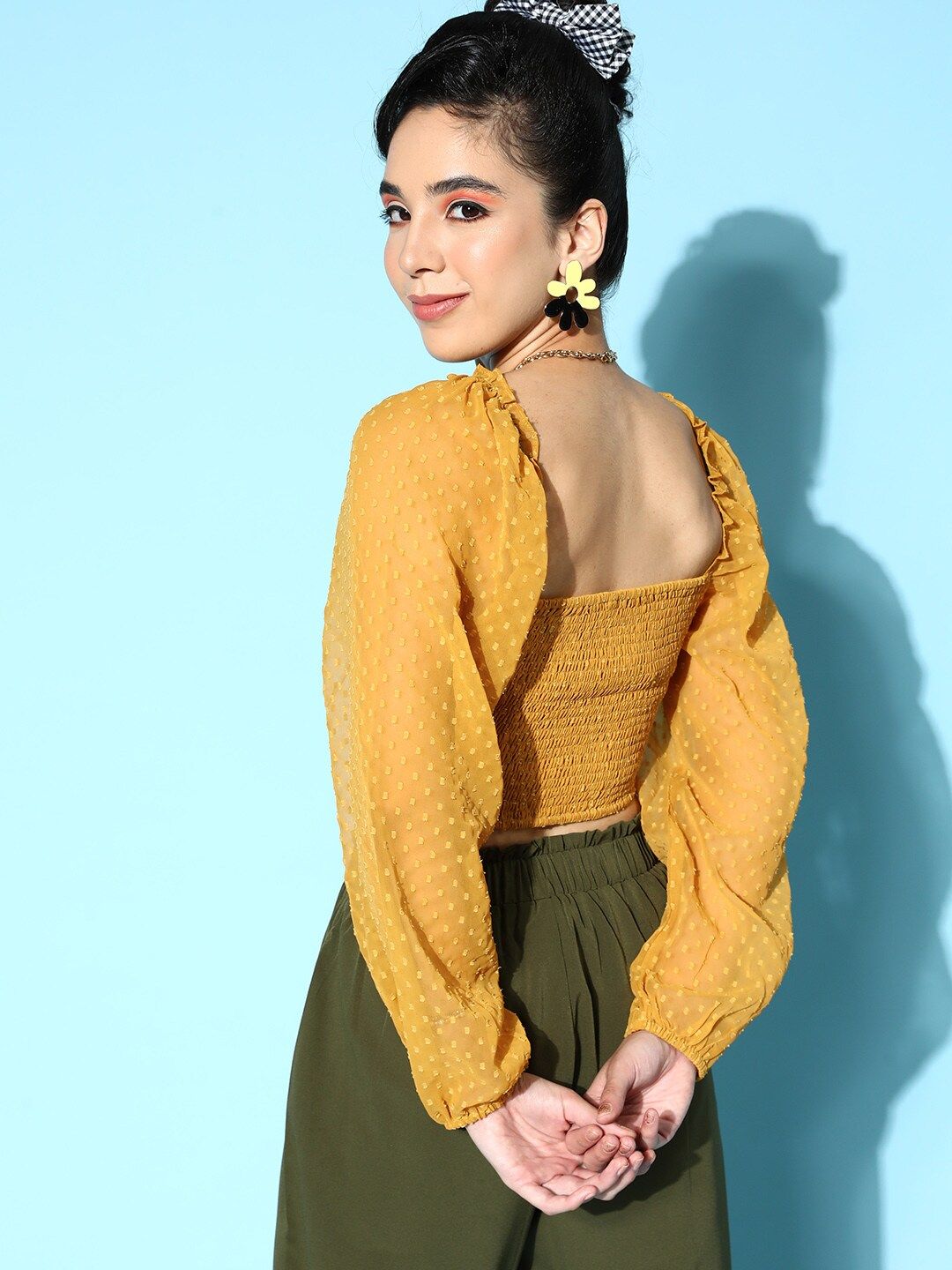 Berrylush Mustard Solid Once Upon a Sleeve Top
