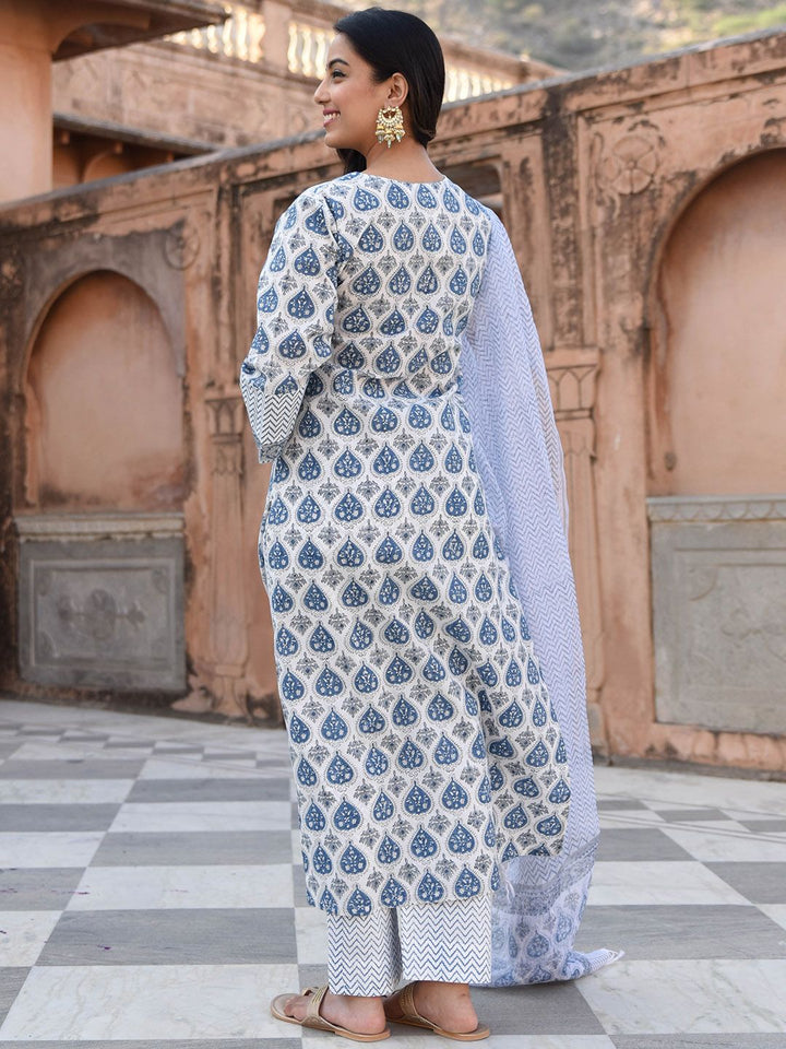 KALINI Ethnic Motifs Printed Regular Straight Kurta With Trousers & Dupatta