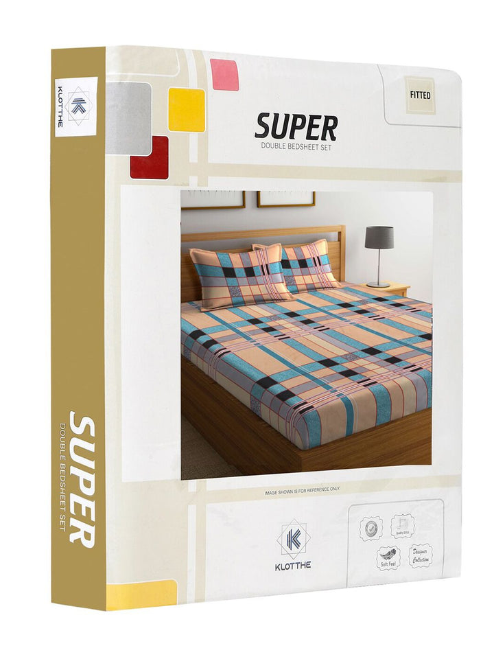 KLOTTHE Peach Geometric Polycotton 300 TC Dilengkapi Cadar King Halus dengan 2 Sarung Bantal-98 x 87 inci