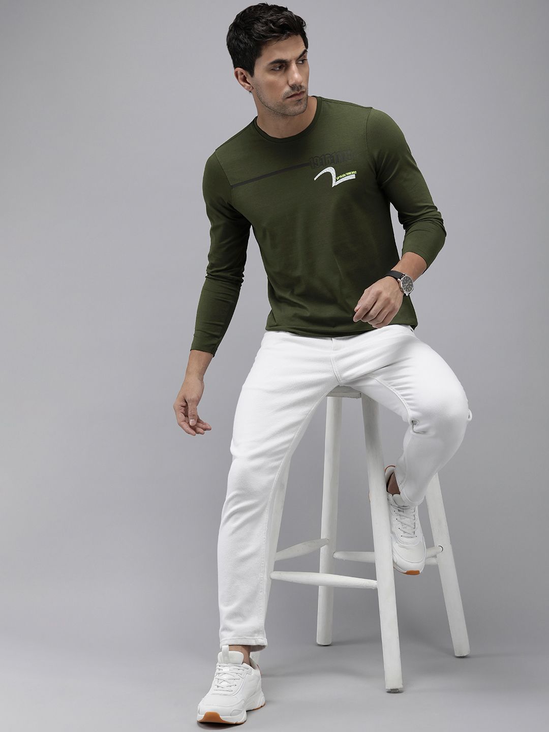 SPYKAR Graphic & Striped Printed Slim Fit T-shirt