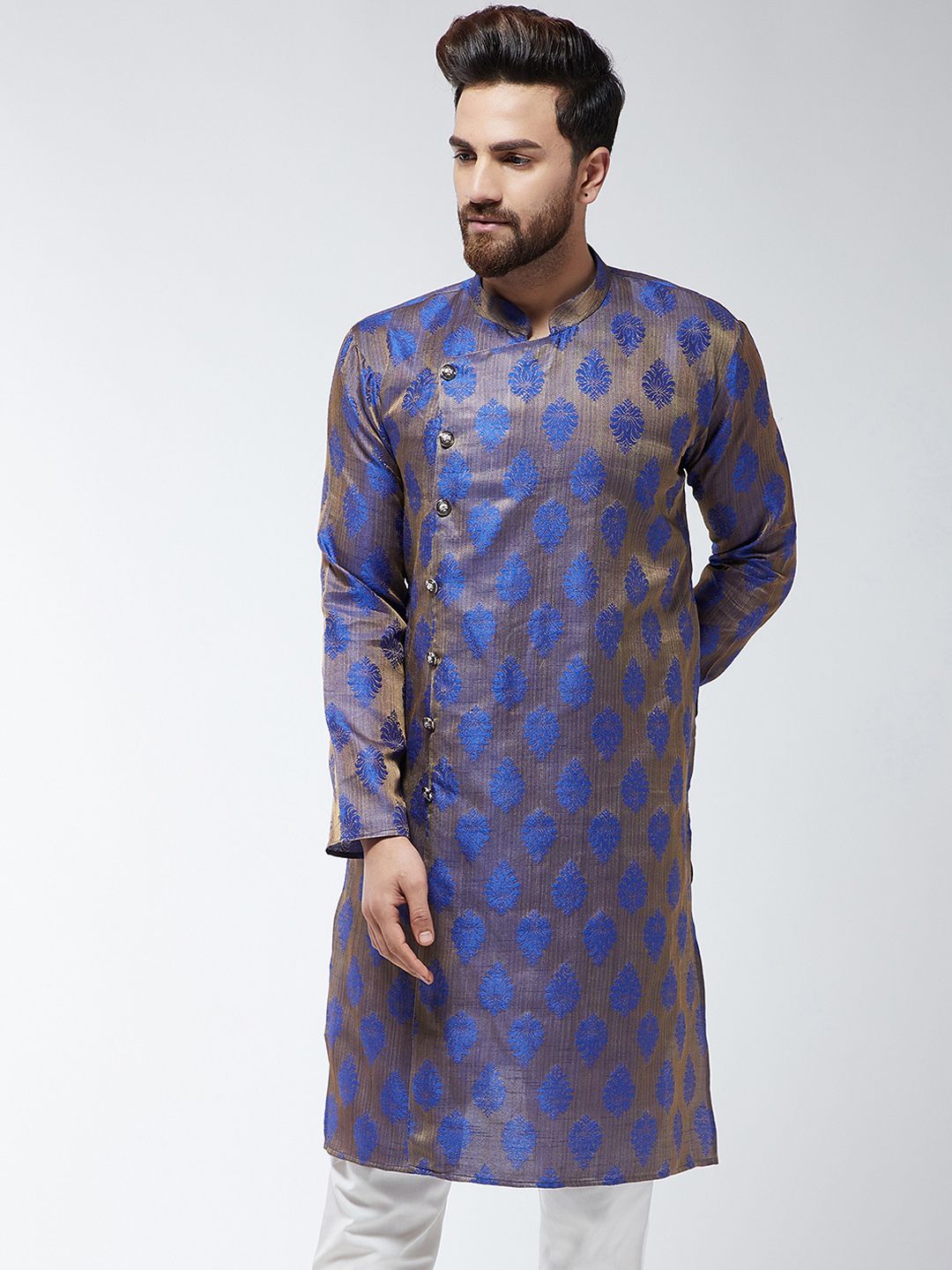 SOJANYA Men Blue Embroidered Straight Kurta