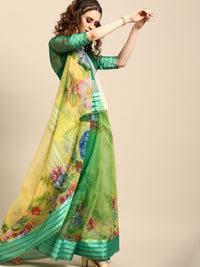 Saree mall Green & Yellow Floral Print Saree