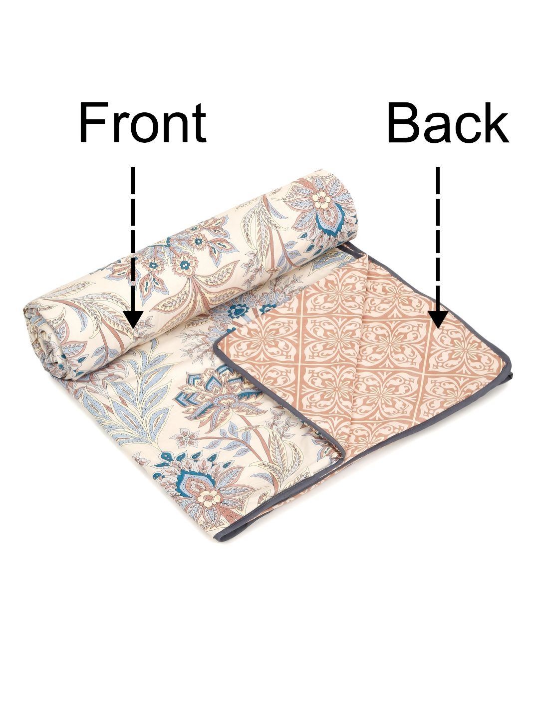Cortina White & Blue Ethnic Motifs Microfiber AC Room Reversible Single Bed Dohar