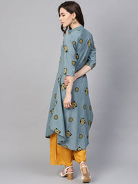 SOJANYA Kurta Bercetak A-Line Wanita Biru & Kuning