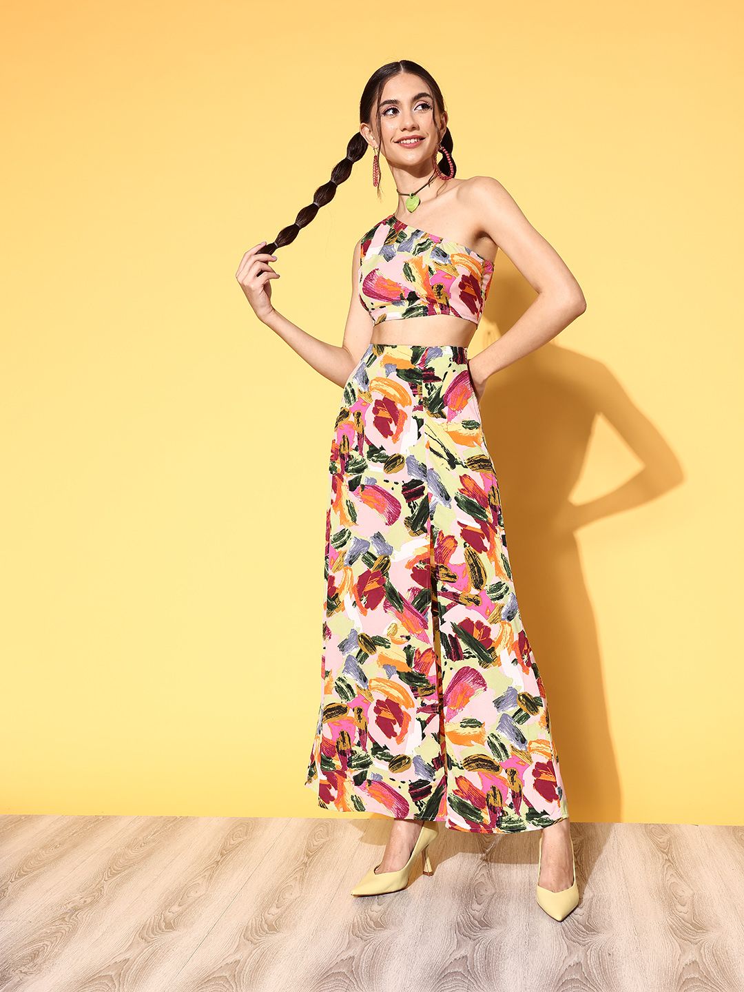 Berrylush Women Pink Printed Top with Skirt