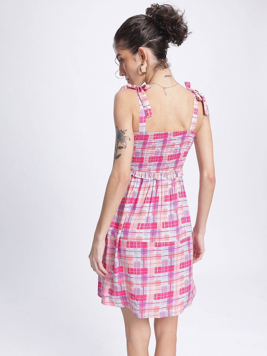 DressBerry Sweet Serenity Checked Smocked A-Line Dress