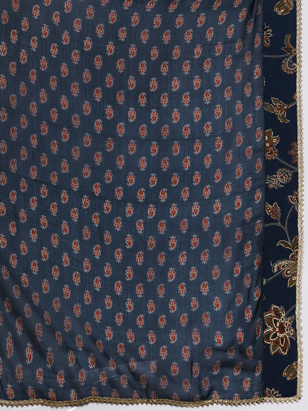 Libas Women Blue & Maroon Floral Printed Regular Kurta with Palazzos & Dupatta