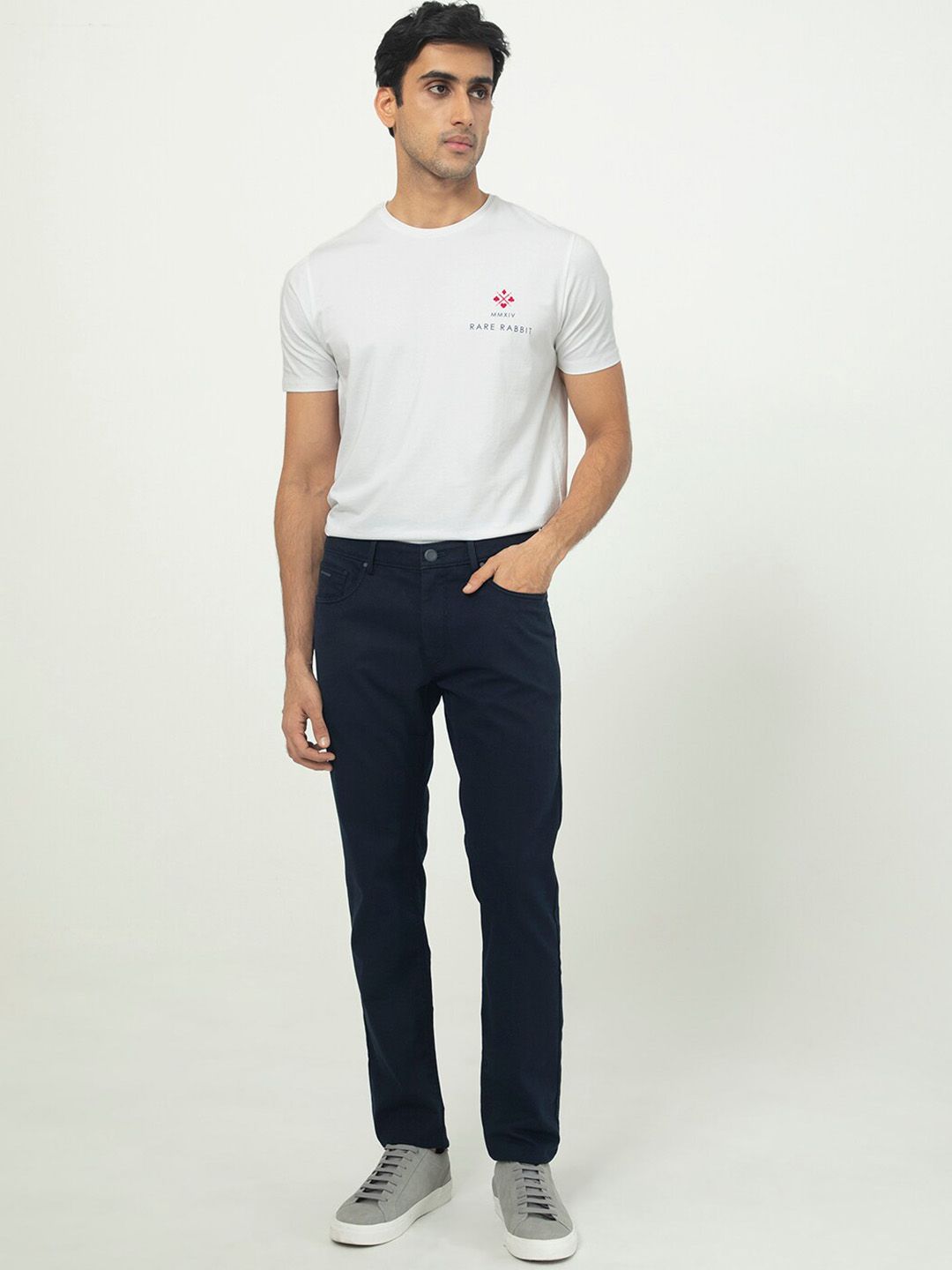 RARE RABBIT Men Slim Fit Mid-Rise Cotton Trousers