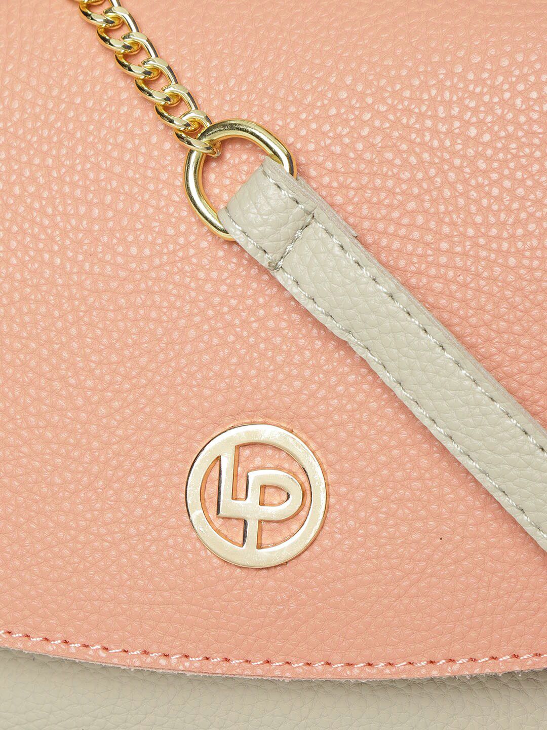 Lino Perros Peach-Coloured & Grey Colourblocked Sling Bag