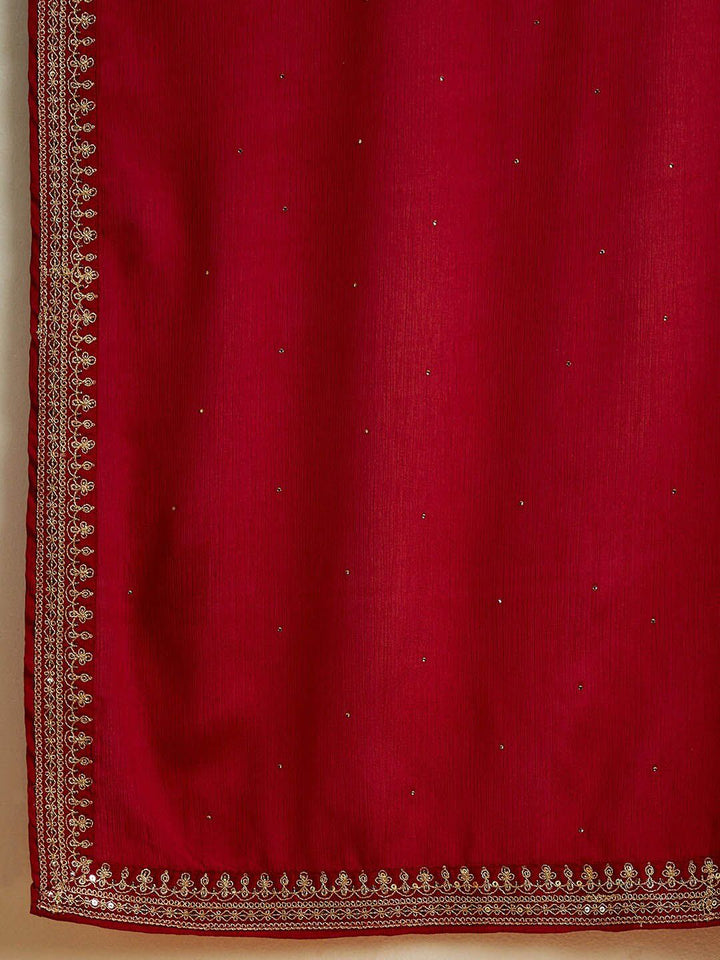 Libas Yoke Design Sequinned A-Line Kurta with Trousers & With Dupatta