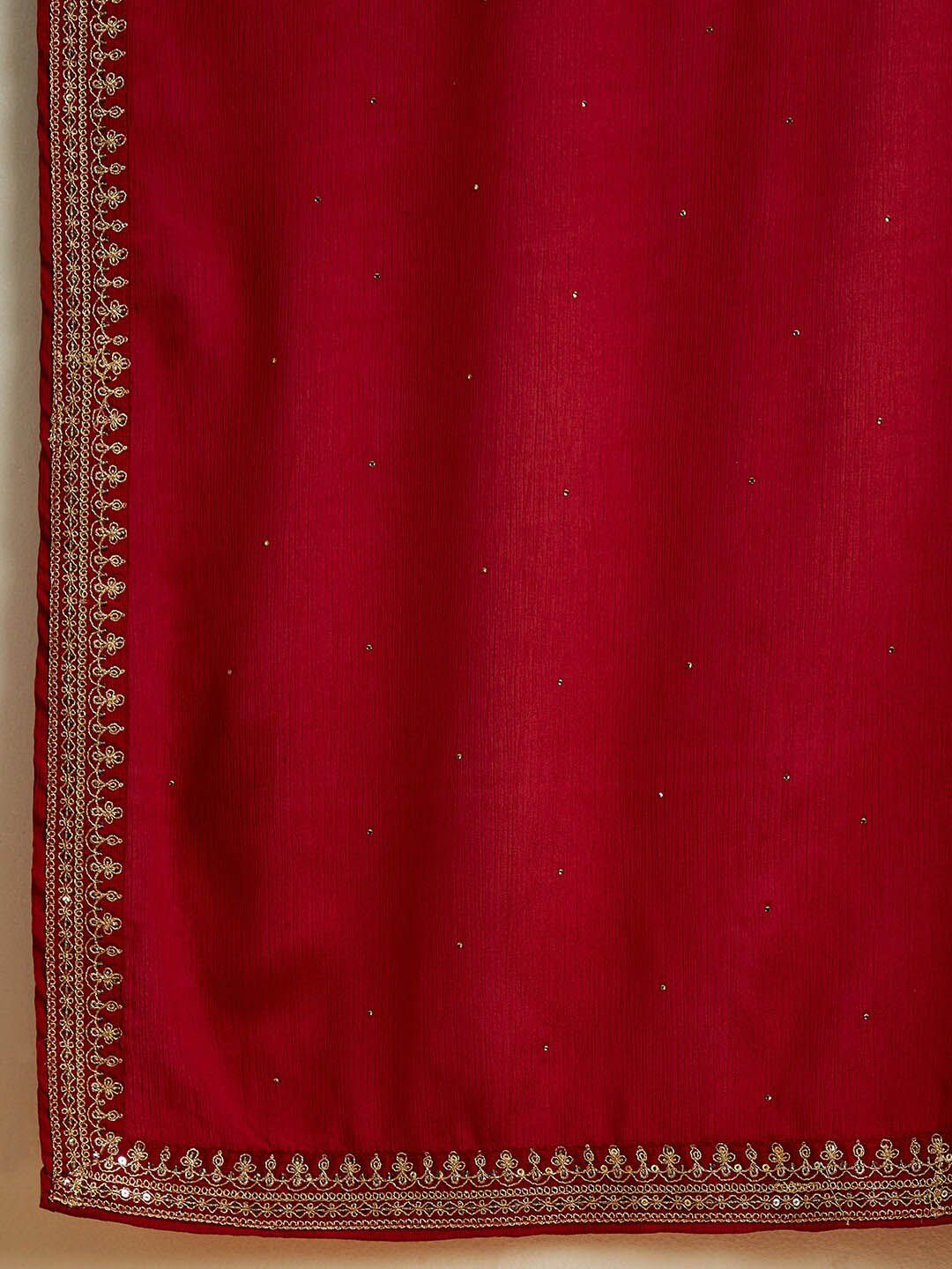 Libas Yoke Design Sequinned A-Line Kurta with Trousers & With Dupatta