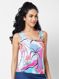 SPYKAR Floral Printed Sleeveless Cotton T-shirt