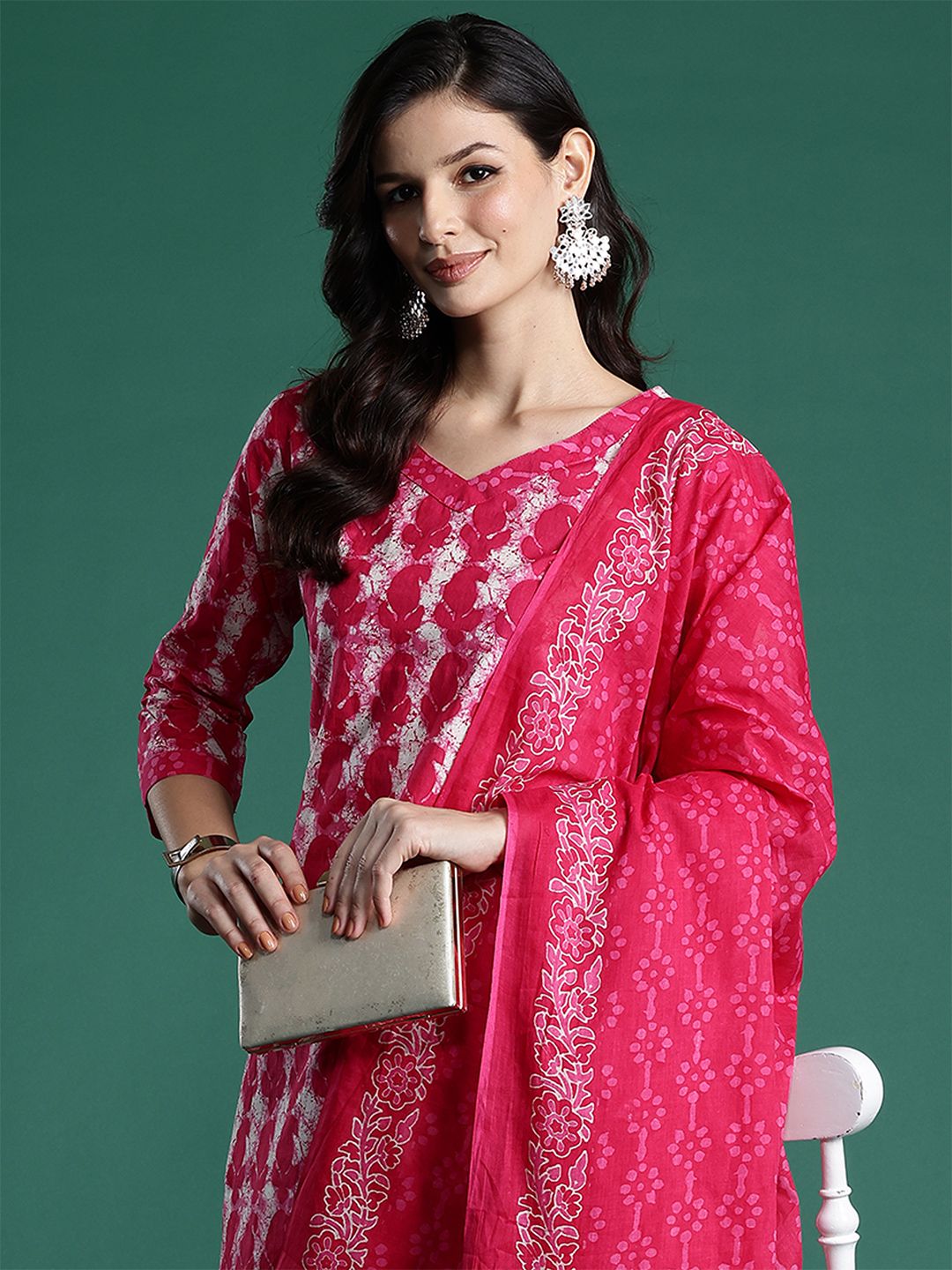 Indo Era Ethnic Motifs Printed Pure Cotton Kurta With Trousers & Dupatta