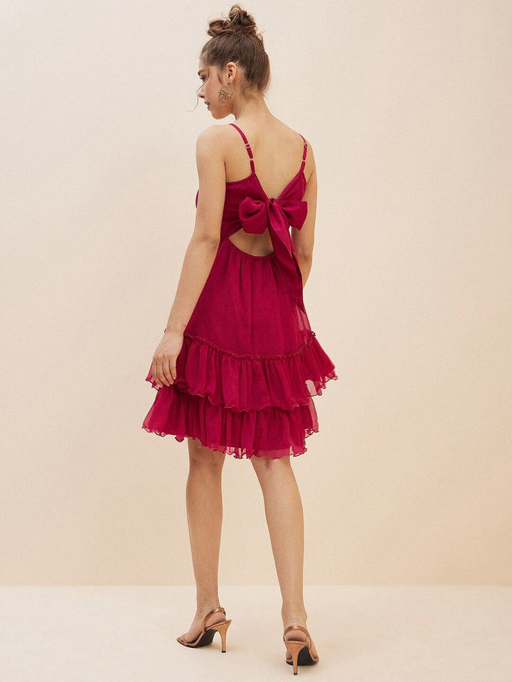 Antheaa Pink Layered Chiffon Empire Dress