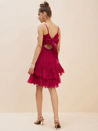 Antheaa Pink Layered Chiffon Empire Dress