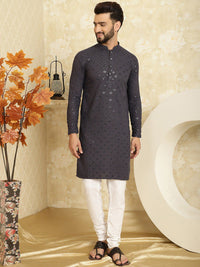 SOJANYA Embroidered Regular Sequinned Pure Cotton Kurta With Churidar
