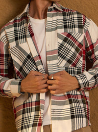 DENNISON Men Double Pocket Drop Shoulder Oversized Cotton Checked Shacket