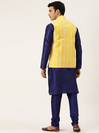 SOJANYA Kurta Solid Biru Laut Lelaki dengan Jaket Churidar & Nehru