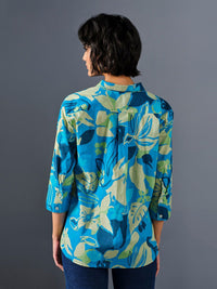 AND Floral Printed Shirt Collar Cuffed Sleeves Pure Cotton Shirt Style Top
