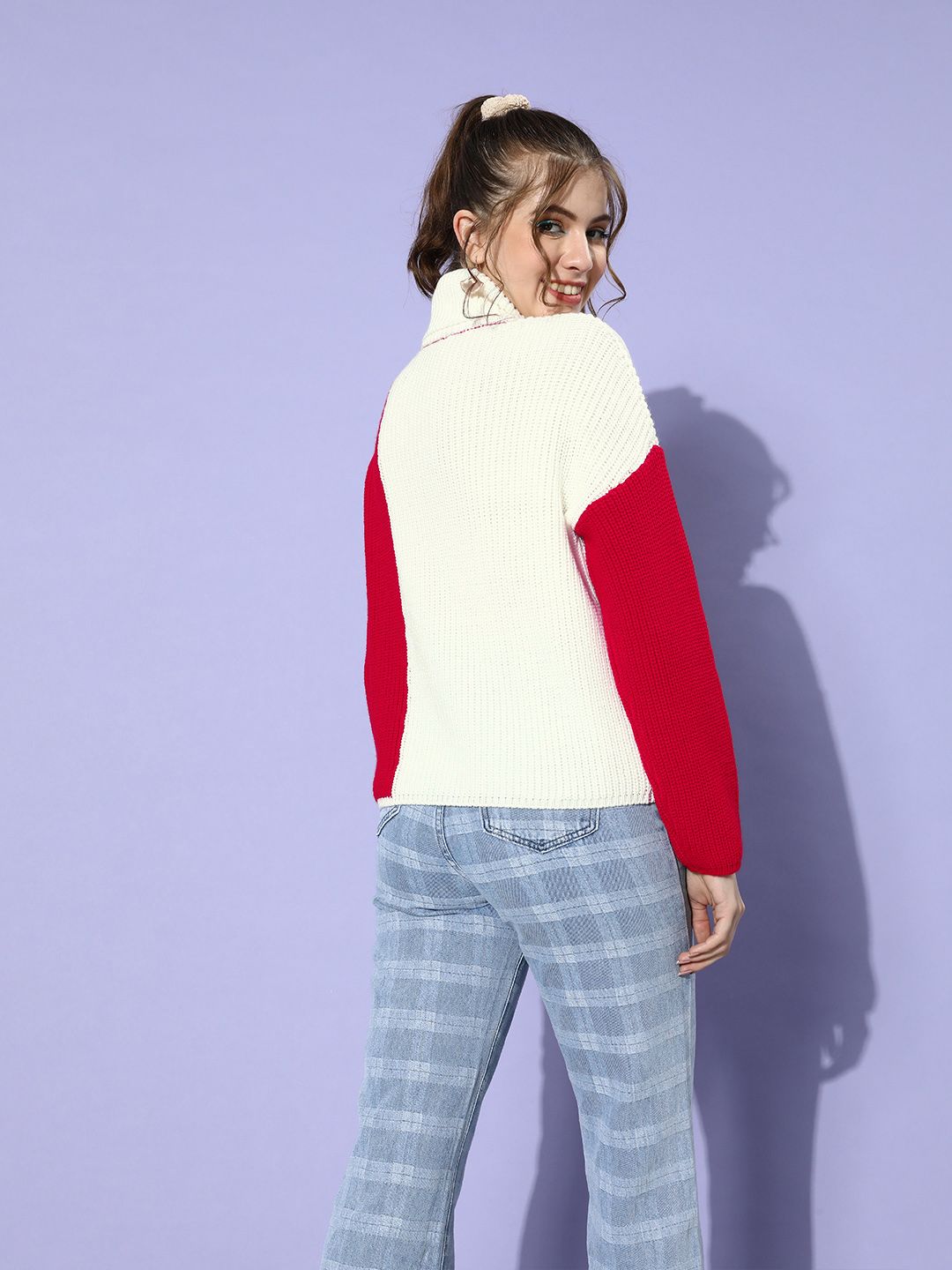 STREET 9 Women Gorgeous Red Colourblocked Knitted Sweater