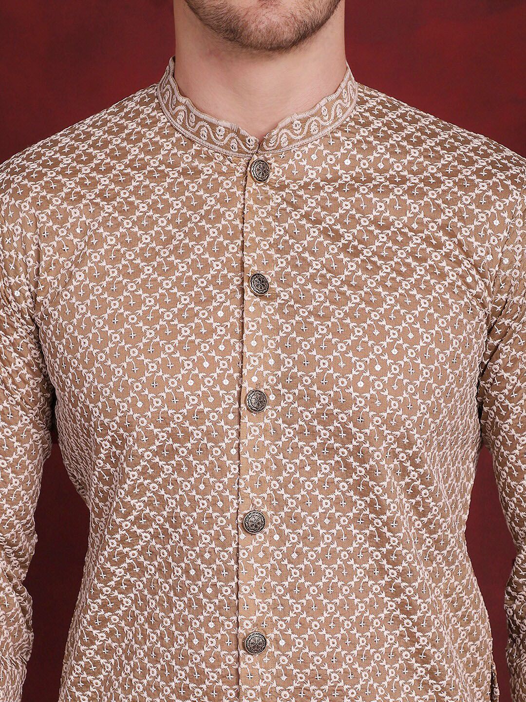 Jompers Geometric Embroidered Sequinned Straight Kurta