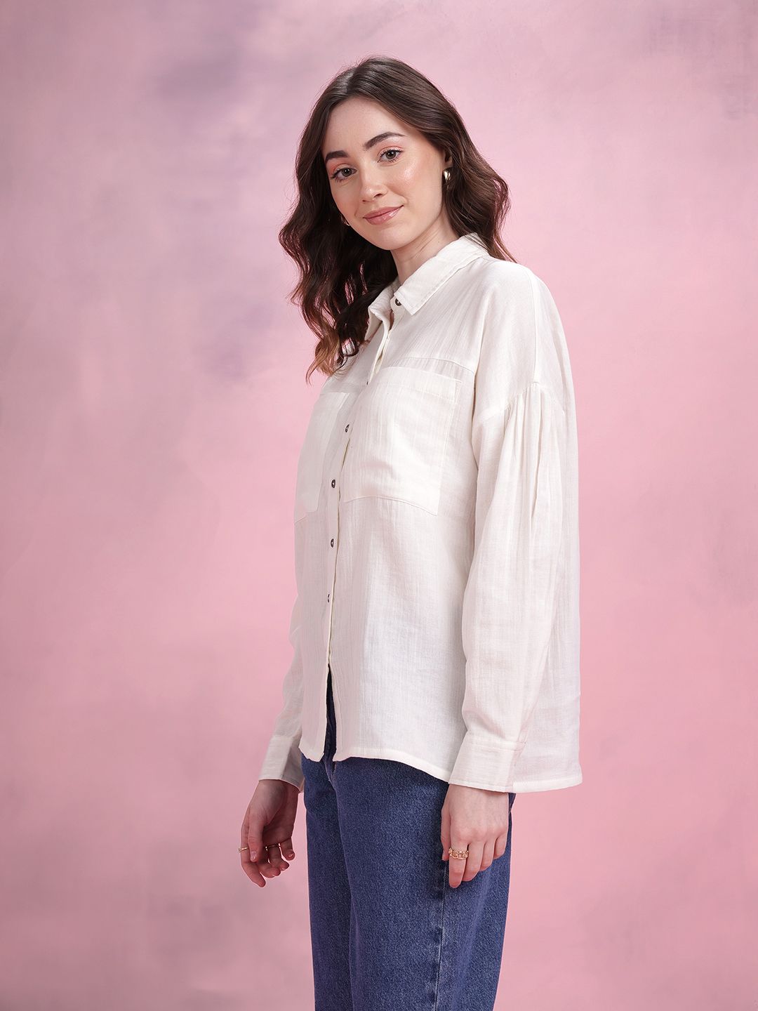 DressBerry Pure Cotton Drop-Shoulder Sleeves Relaxed Fit Shirt