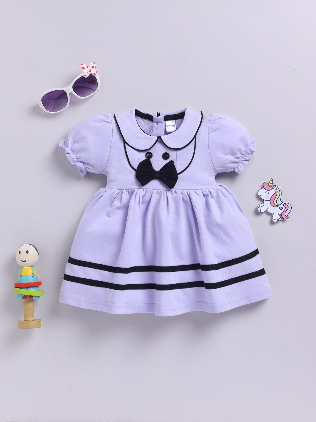Moms Love Infant Girls Peter Pan Collar Puff Sleeve Fit & Flare Dress