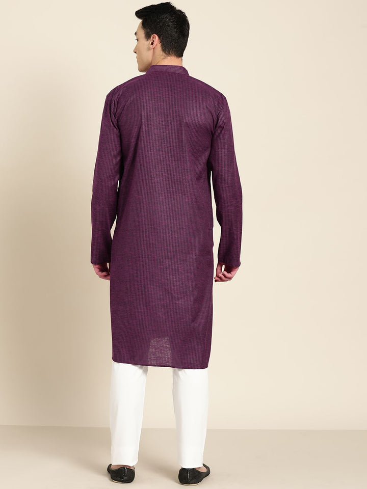SOJANYA Kurta Lurus Berjalur Ungu Lelaki