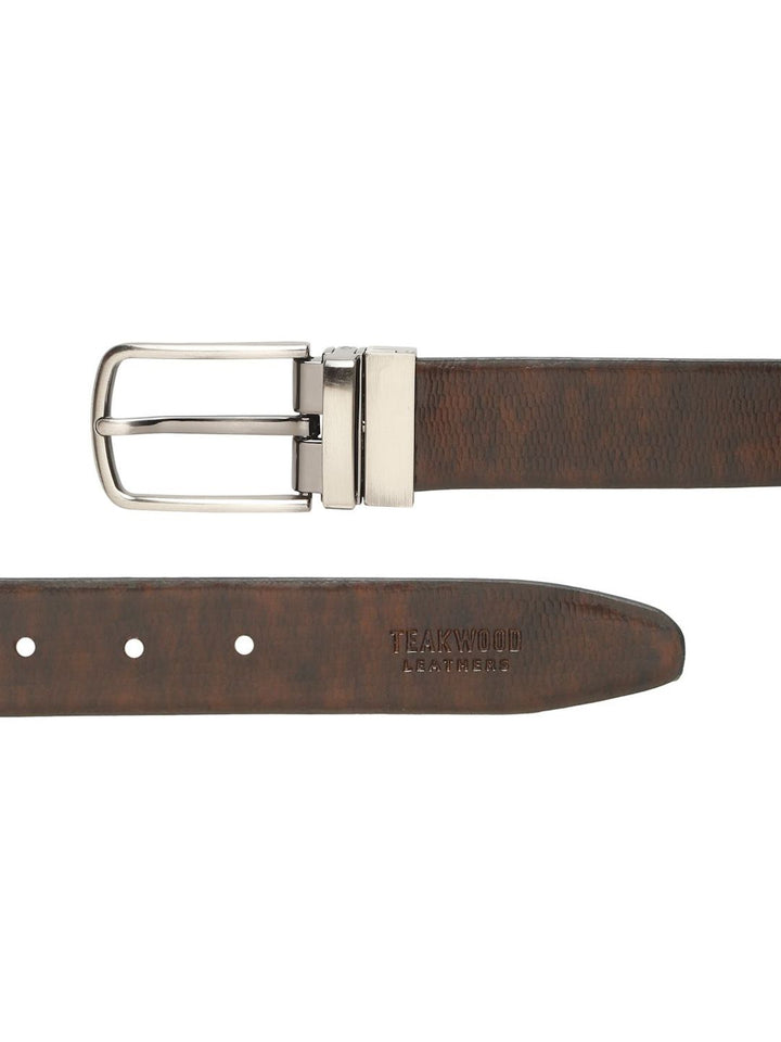 Teakwood Leathers Men Textured Leather Reversible Formal Belt