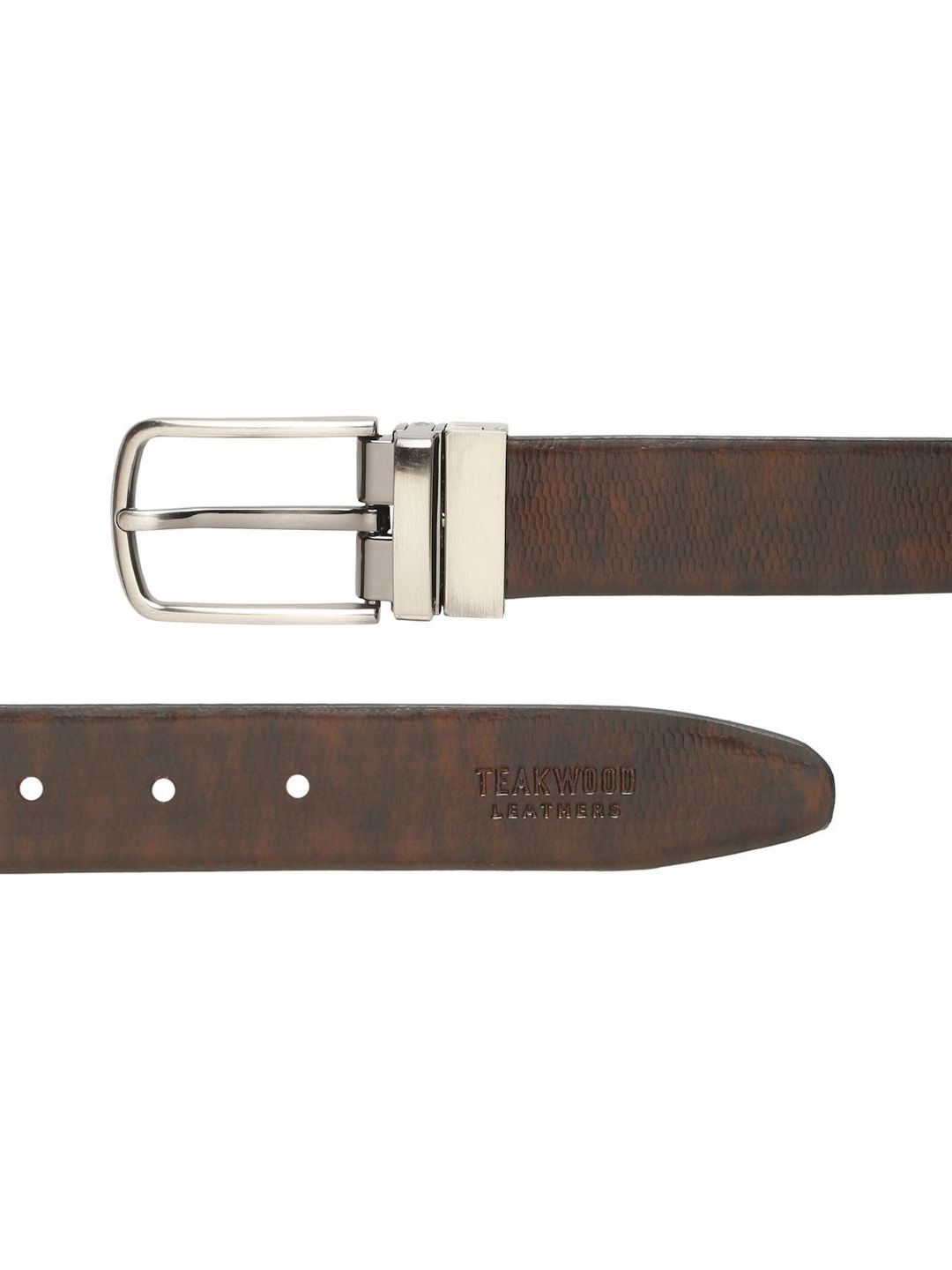 Teakwood Leathers Men Textured Leather Reversible Formal Belt